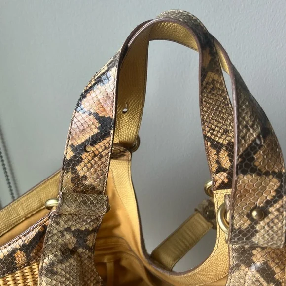 Brahmin Woven Straw Snakeskin Trim Shoulder Bag – Summer Tote - Picture 4 of 7